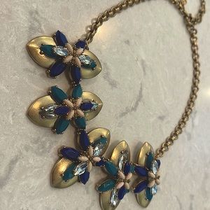Vintage J Crew Floral Statement Necklace | Matte Gold, Navy, Teal, Clear, Peach